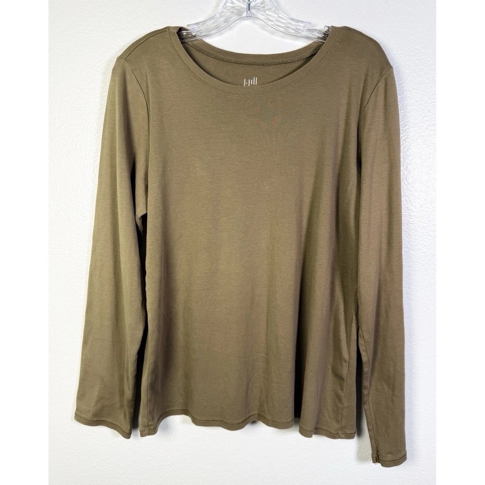 J JILL Size large Olive Green Crew Neck Long Sleeve Basic Tee